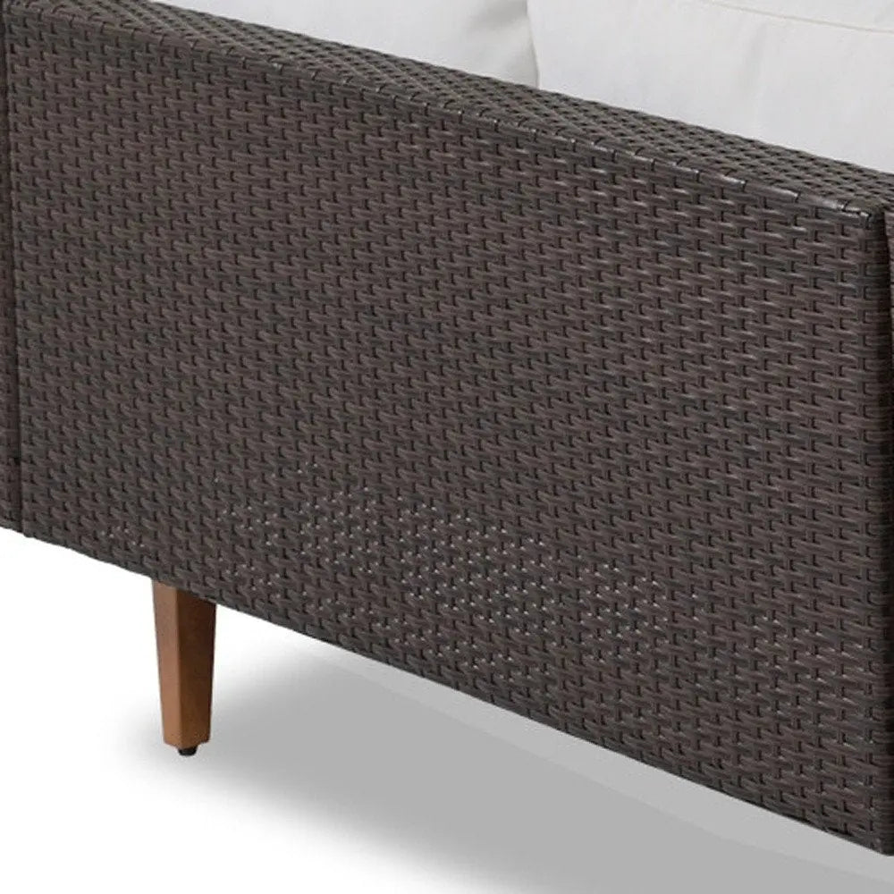 Two Piece Outdoor Beige Wicker Sectional Seating Group with Beige Cushions - NOBLE HOME INTERIORS