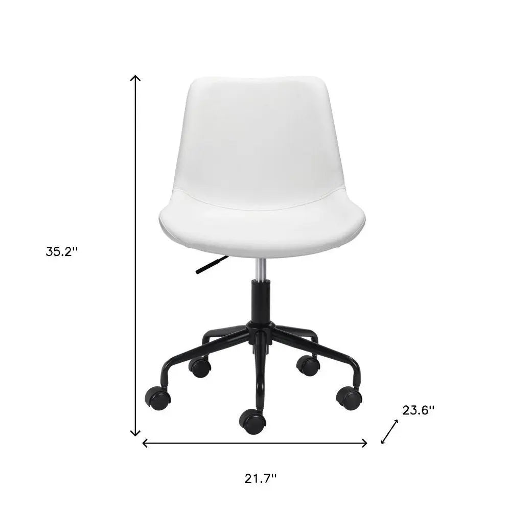 White and Black Adjustable Swivel Faux Leather Rolling Office Chair - NOBLE HOME INTERIORS