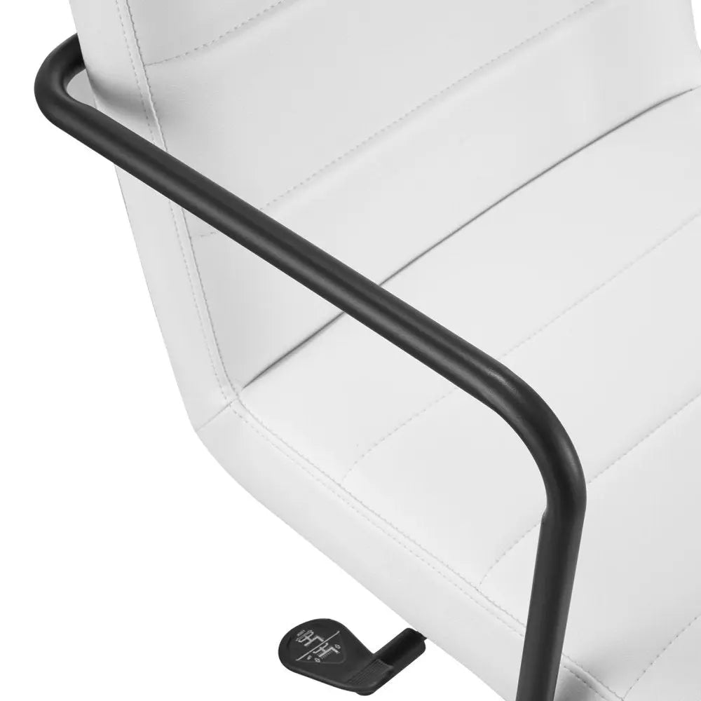 White and Black Steel and Faux Leather Adjustable Swivel Rolling Office Chair - NOBLE HOME INTERIORS