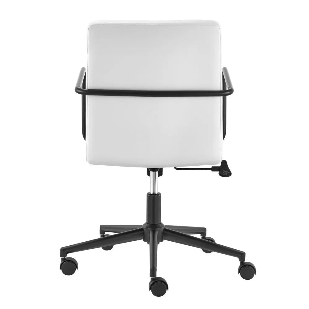 White and Black Steel and Faux Leather Adjustable Swivel Rolling Office Chair - NOBLE HOME INTERIORS