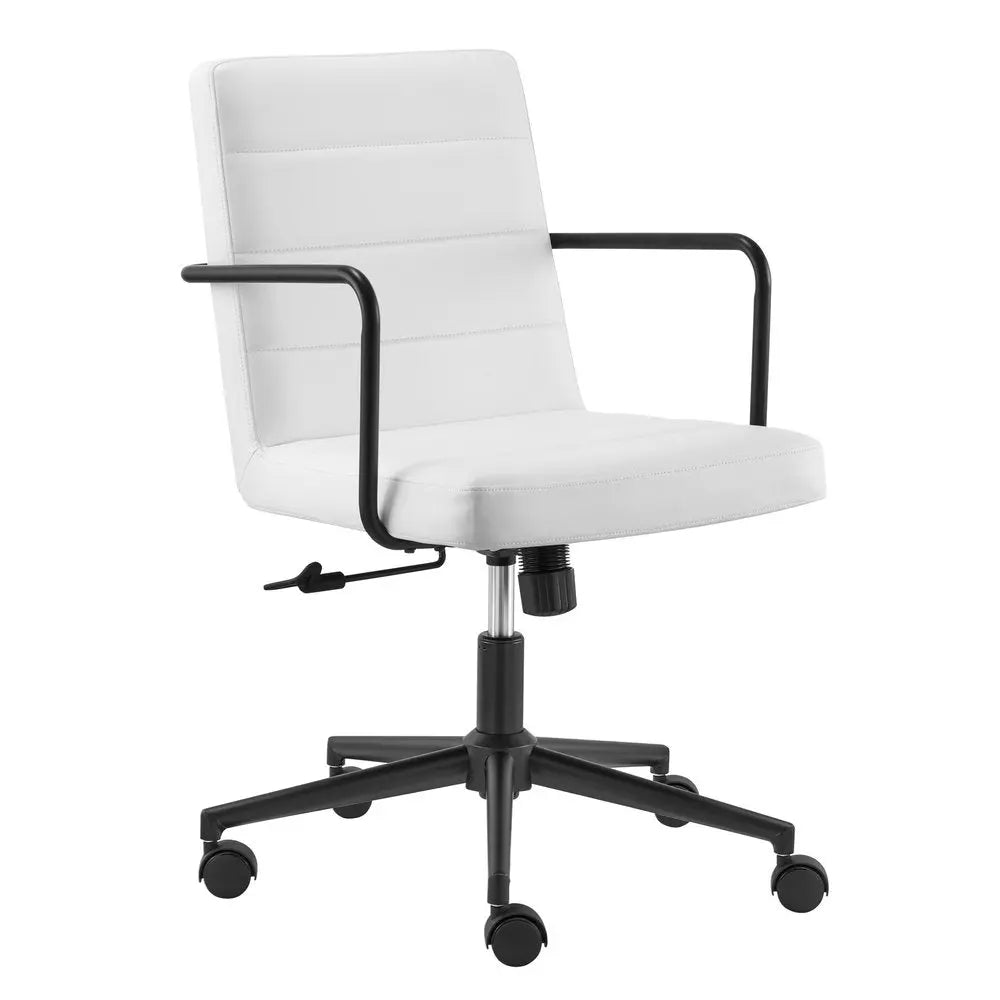 White and Black Steel and Faux Leather Adjustable Swivel Rolling Office Chair - NOBLE HOME INTERIORS
