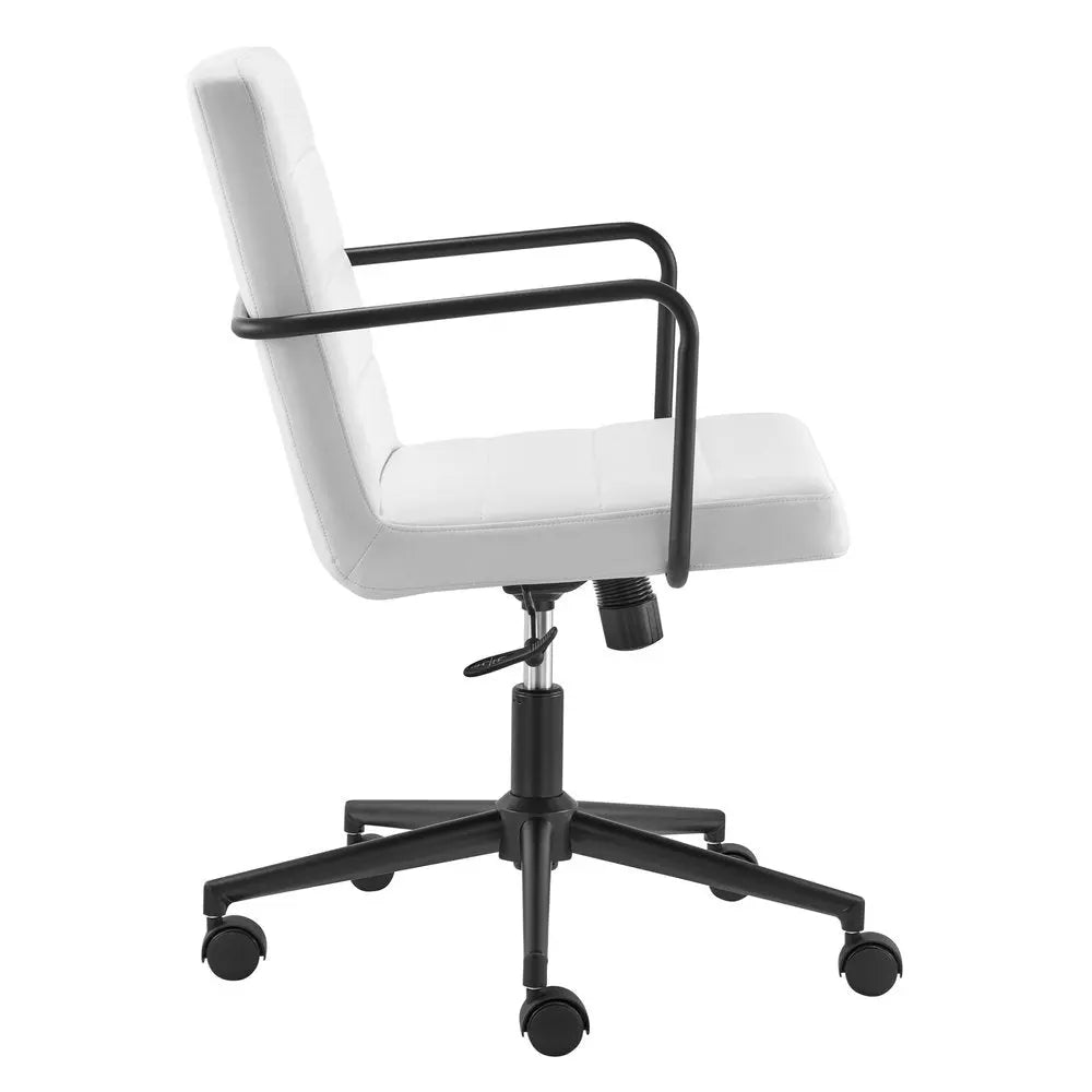 White and Black Steel and Faux Leather Adjustable Swivel Rolling Office Chair - NOBLE HOME INTERIORS