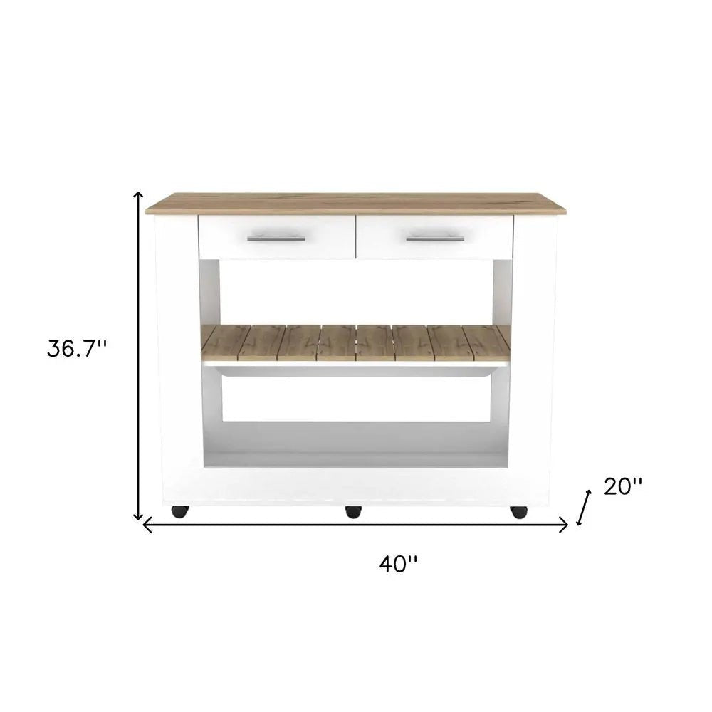 White and Brown 40" Rolling Kitchen Cart With Storage HomeRoots