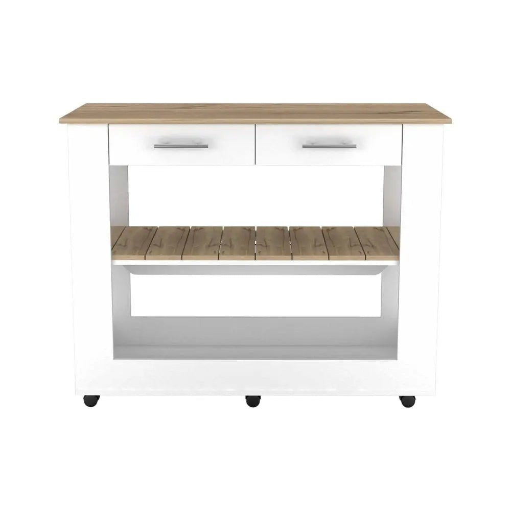 White and Brown 40" Rolling Kitchen Cart With Storage HomeRoots
