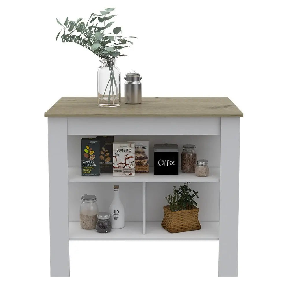 White and Brown 41" Kitchen Island With Storage - NOVA HOME FURNITURE