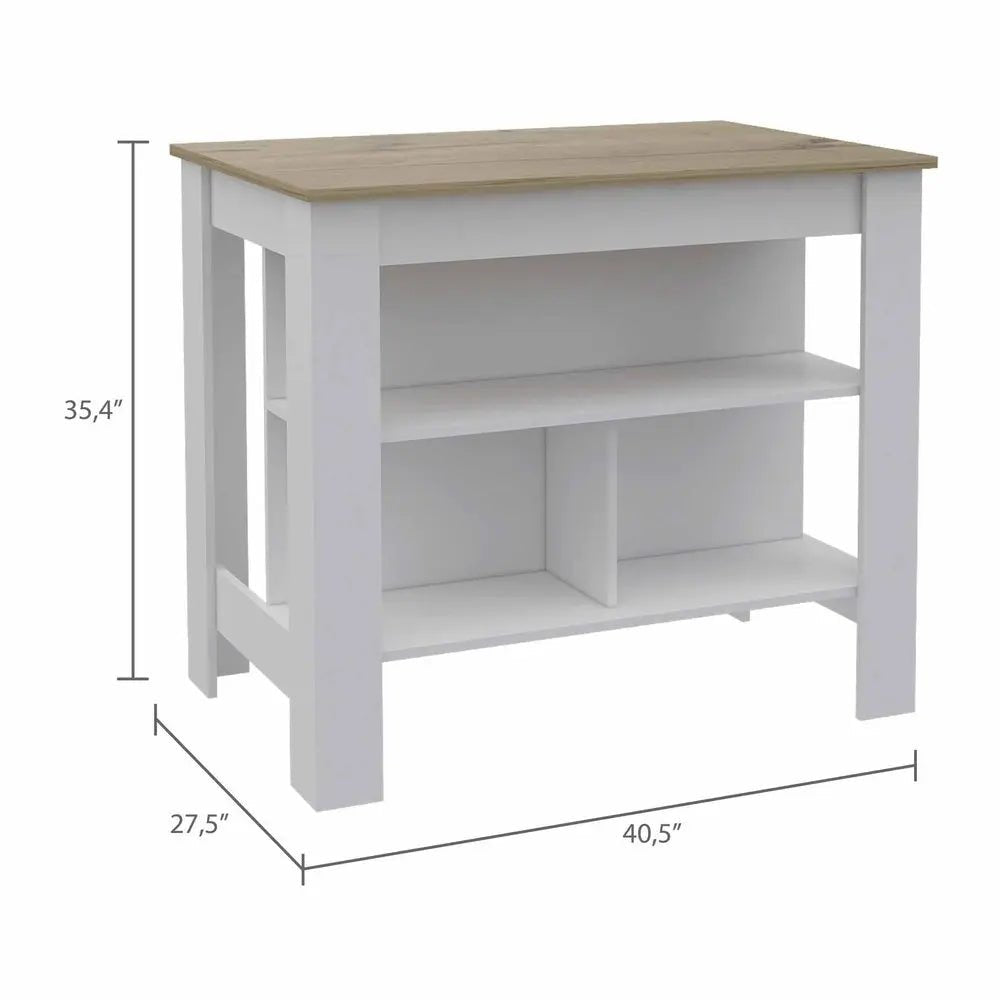 White and Brown 41" Kitchen Island With Storage HomeRoots