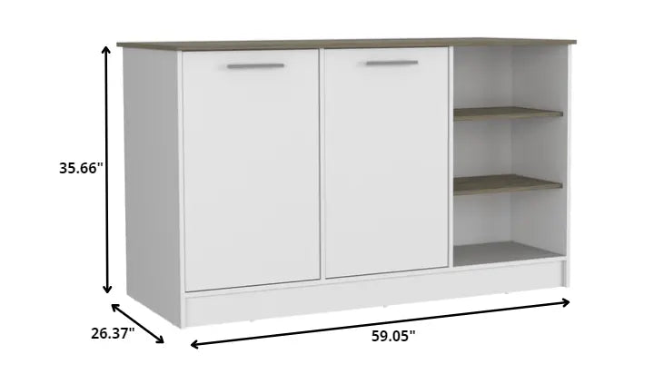 White and Brown 59" Kitchen Island With Storage - NOVA HOME FURNITURE