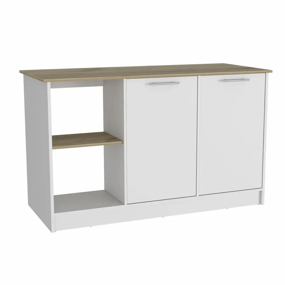 White and Brown 59" Kitchen Island With Storage - NOVA HOME FURNITURE