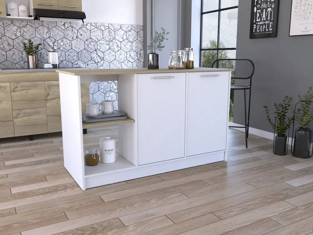 White and Brown 59" Kitchen Island With Storage - NOVA HOME FURNITURE
