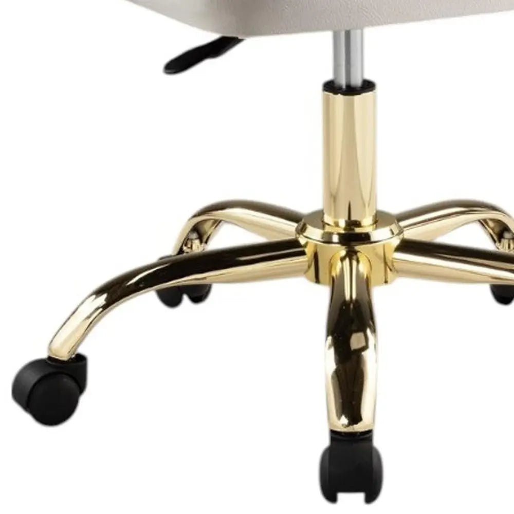 White and Gold Faux Leather Adjustable Height Swivel Rolling Office Chair - NOBLE HOME INTERIORS
