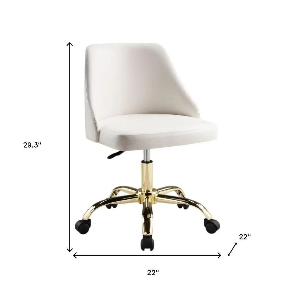 White and Gold Faux Leather Adjustable Height Swivel Rolling Office Chair - NOBLE HOME INTERIORS