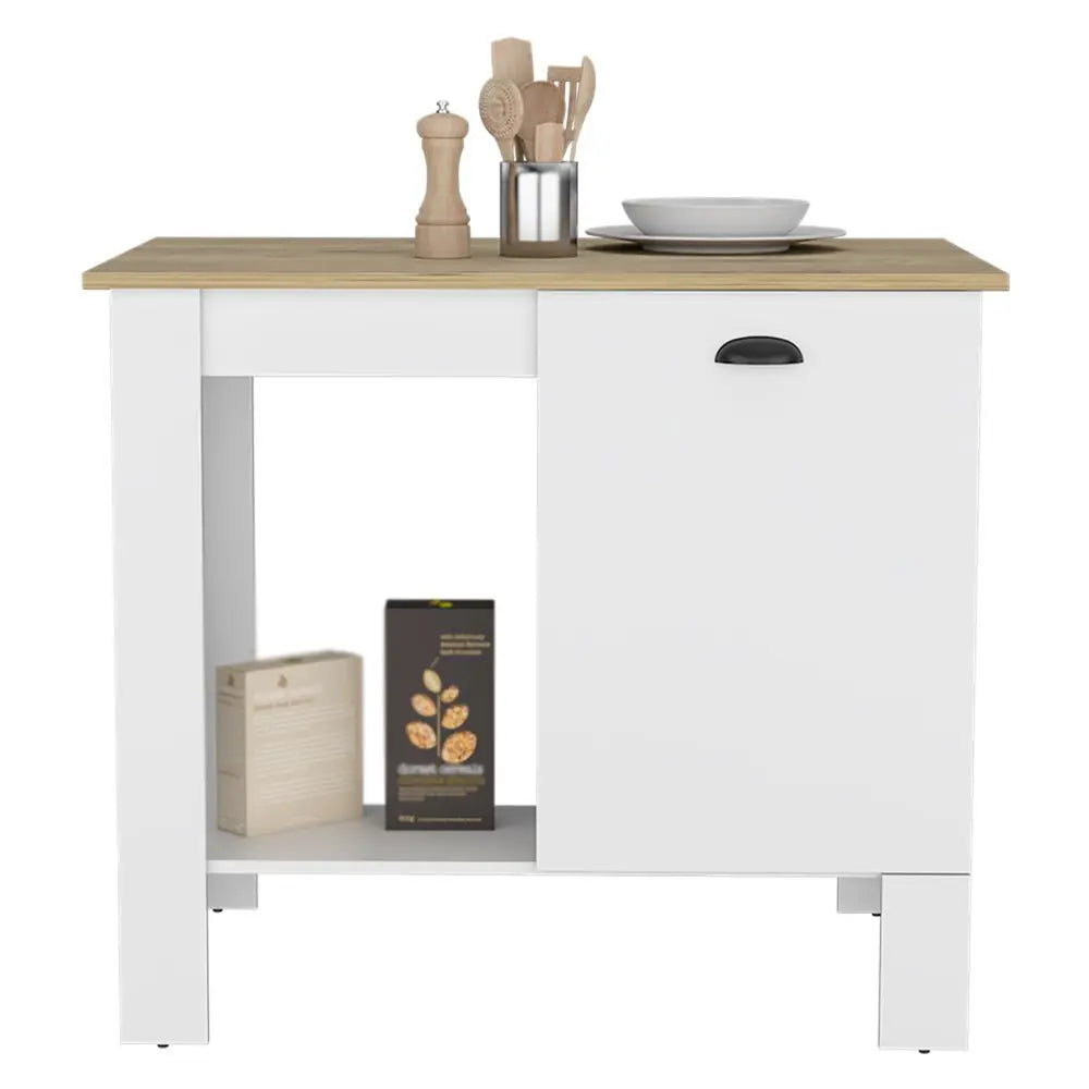 White and Natural 35" Kitchen Island With Storage - NOVA HOME FURNITURE