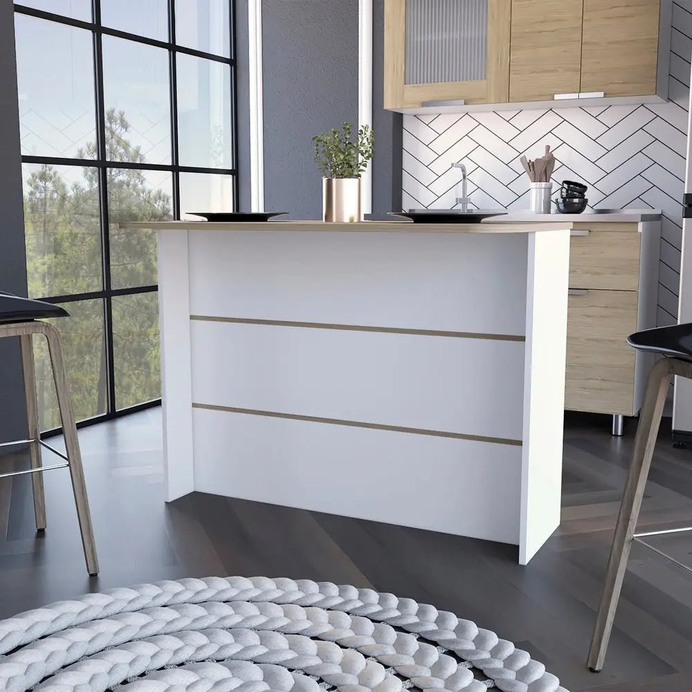 White and Natural 47" Kitchen Island With Storage HomeRoots