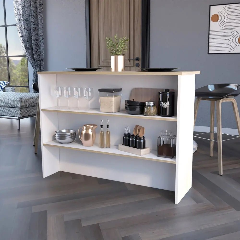 White and Natural 47" Kitchen Island With Storage HomeRoots
