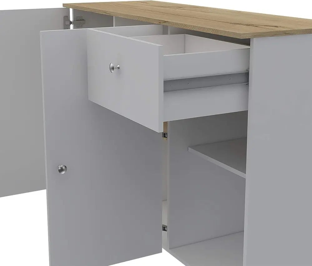 White and Natural 54" Rolling Kitchen Island With Storage - NOVA HOME FURNITURE