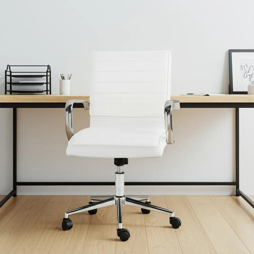 White and Silver Adjustable Height Swivel Rolling Conference Office Chair - NOBLE HOME INTERIORS