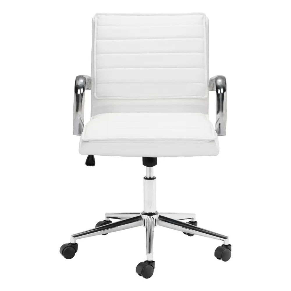 White and Silver Adjustable Height Swivel Rolling Conference Office Chair - NOBLE HOME INTERIORS