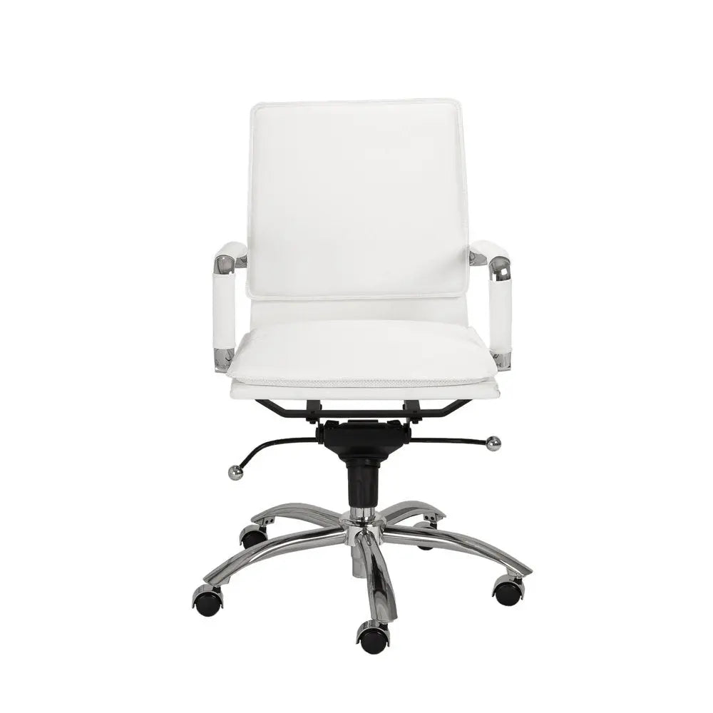 White and Silver Adjustable Swivel Faux Leather Rolling Conference Office Chair - NOBLE HOME INTERIORS