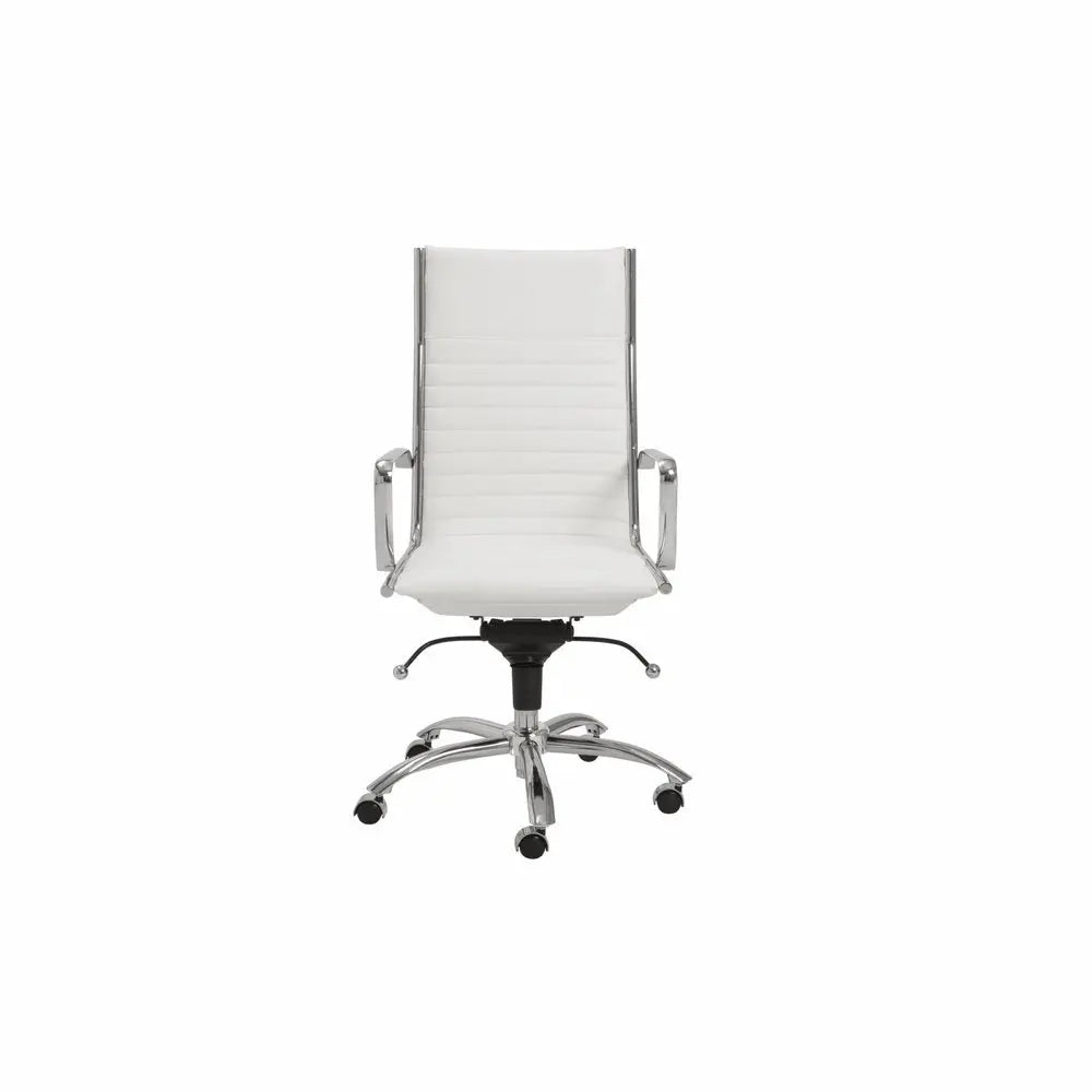 White and Silver Adjustable Swivel Faux Leather Rolling Conference Office Chair - NOBLE HOME INTERIORS