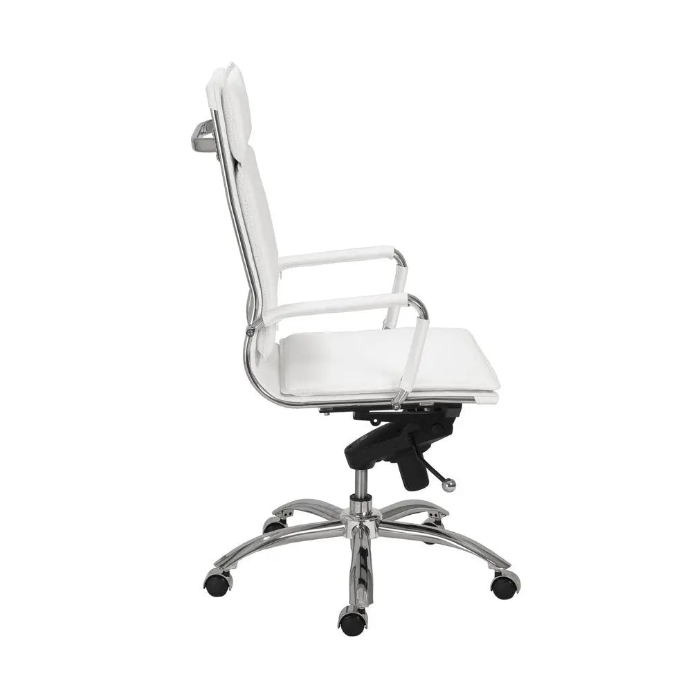 White and Silver Adjustable Swivel Faux Leather Rolling Executive Office Chair - NOBLE HOME INTERIORS