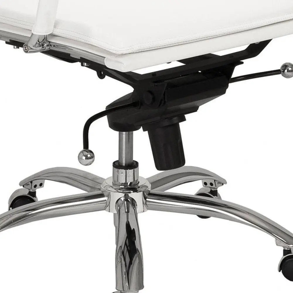 White and Silver Adjustable Swivel Faux Leather Rolling Executive Office Chair - NOBLE HOME INTERIORS