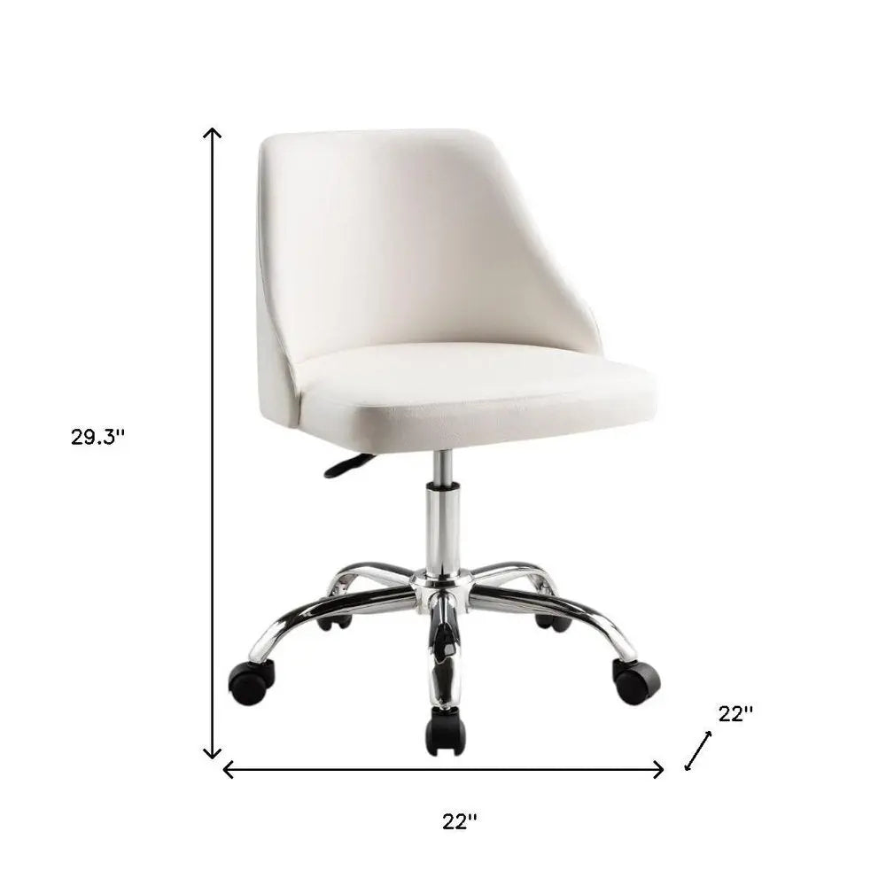 White and Silver Faux Leather Adjustable Height Swivel Rolling Office Chair - NOBLE HOME INTERIORS