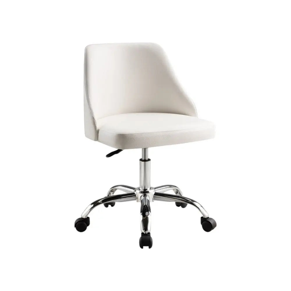 White and Silver Faux Leather Adjustable Height Swivel Rolling Office Chair - NOBLE HOME INTERIORS