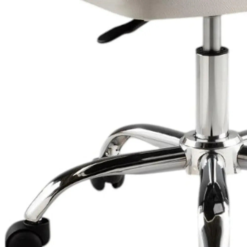 White and Silver Faux Leather Adjustable Height Swivel Rolling Office Chair - NOBLE HOME INTERIORS