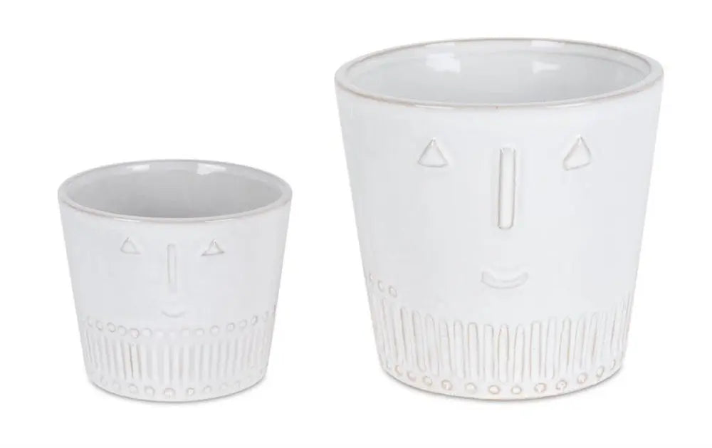 White Set of Two Porcelain 4.4329 ounce Round Pot Planter - NOBLE HOME INTERIORS
