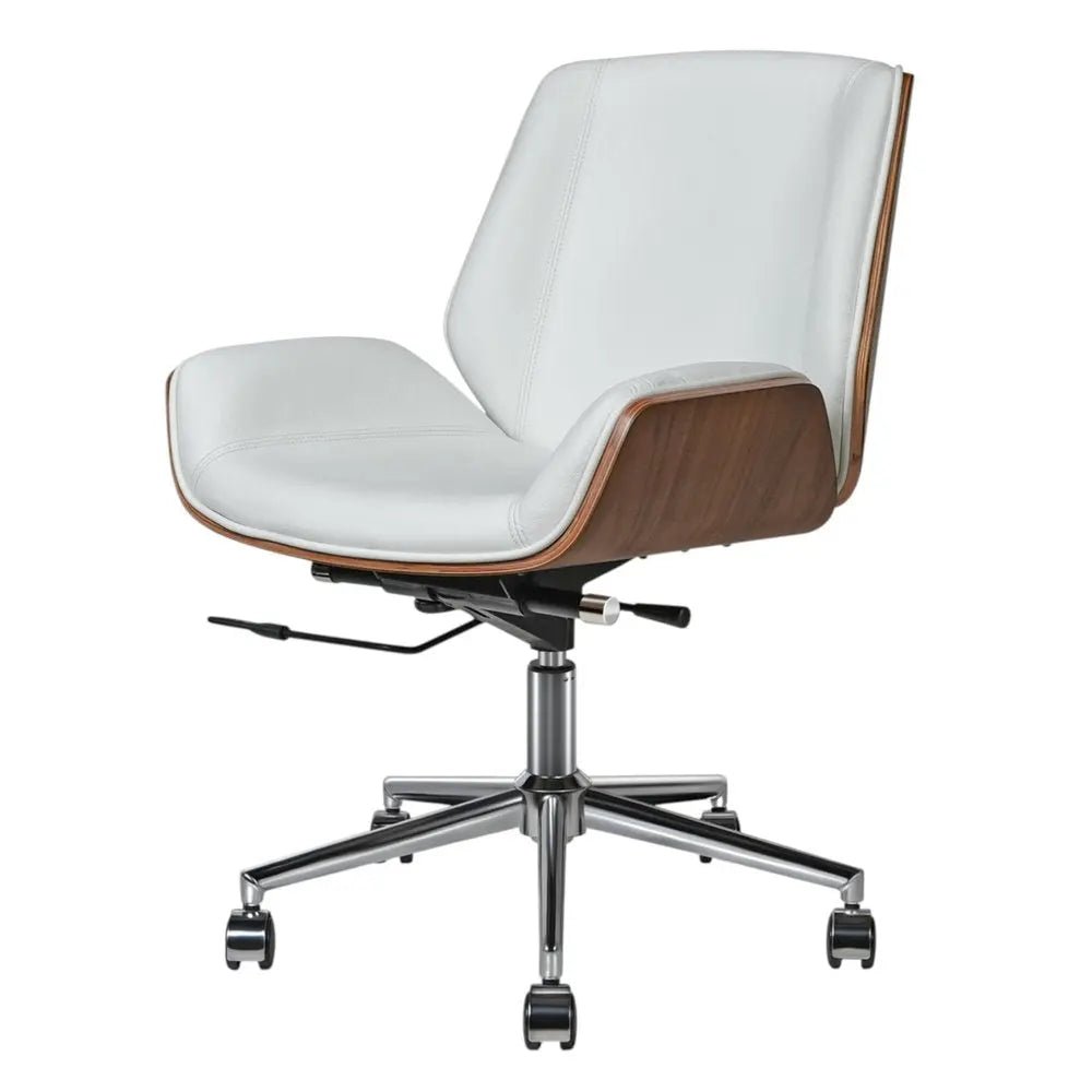 White Silver and Walnut Adjustable Height Swivel Rolling Conference Office Chair HomeRoots
