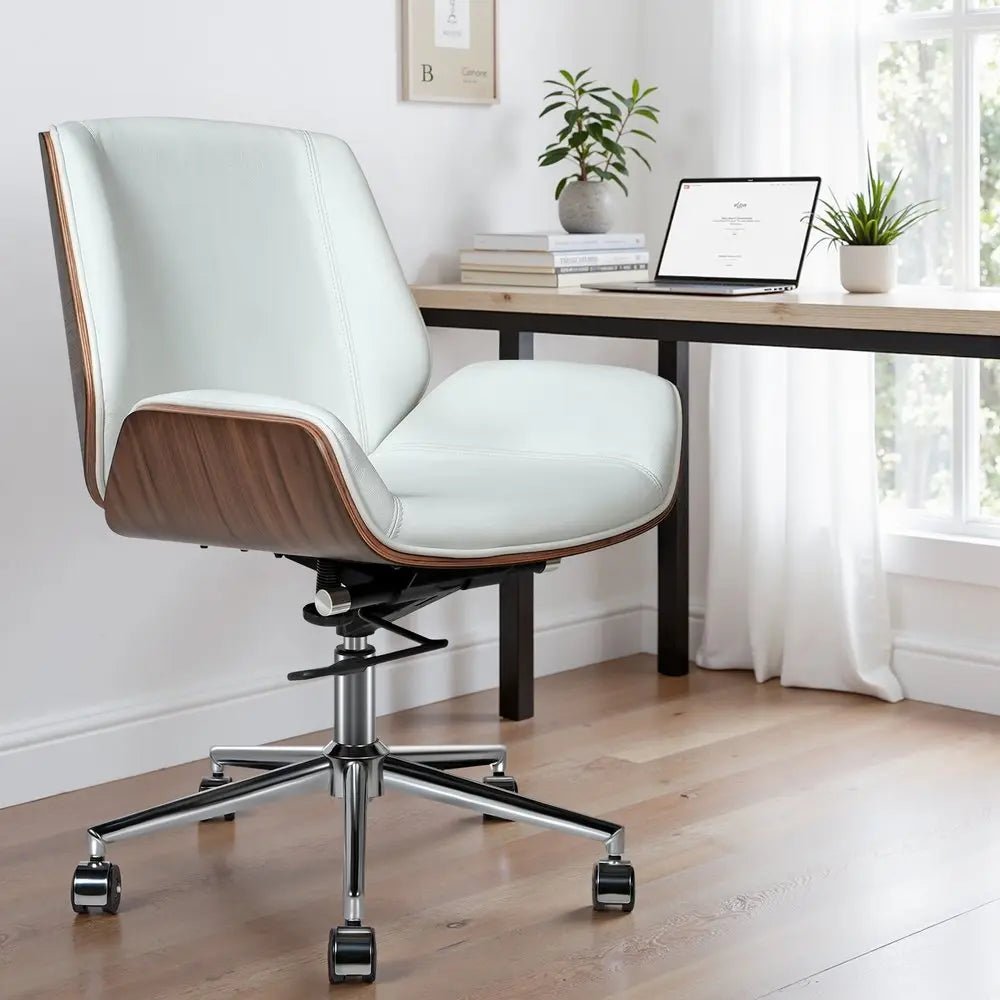 White Silver and Walnut Adjustable Height Swivel Rolling Conference Office Chair HomeRoots