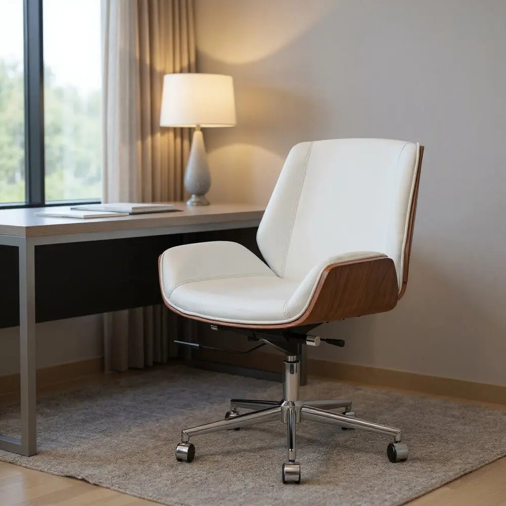White Silver and Walnut Adjustable Height Swivel Rolling Conference Office Chair HomeRoots