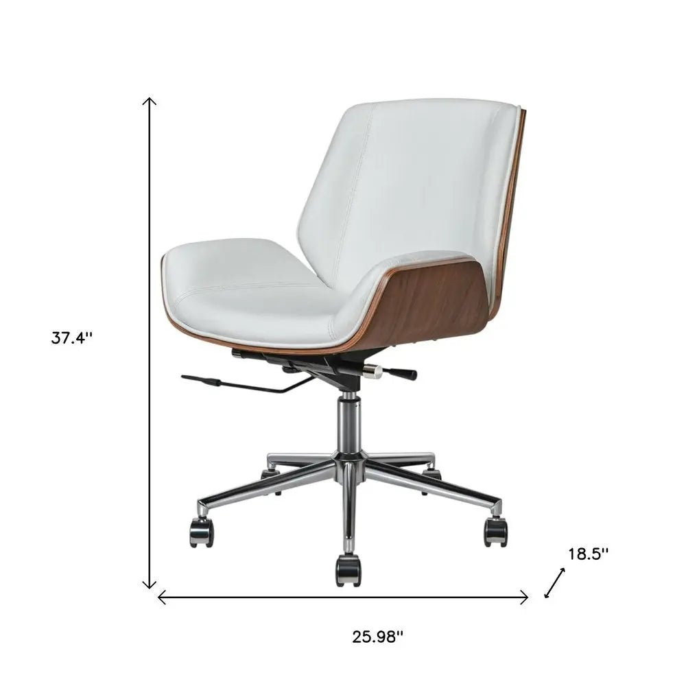 White Silver and Walnut Adjustable Height Swivel Rolling Conference Office Chair HomeRoots