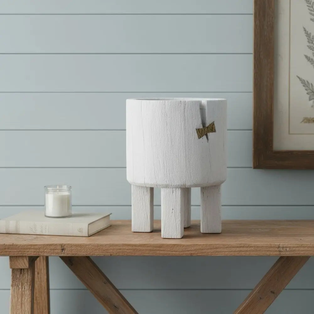White Wood Pot Planter - NOBLE HOME INTERIORS
