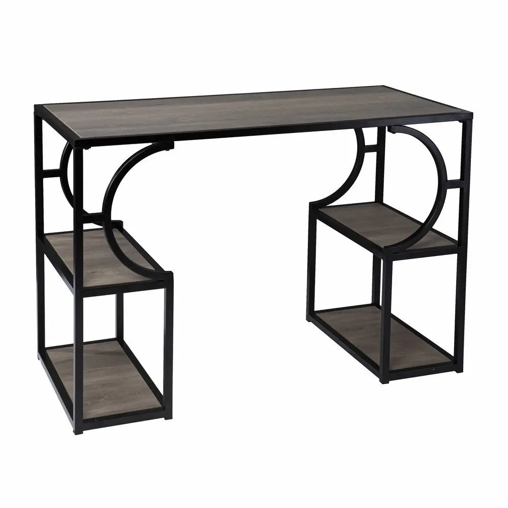 Wood and Iron Writing Desk with Storage - NOBLE HOME INTERIORS