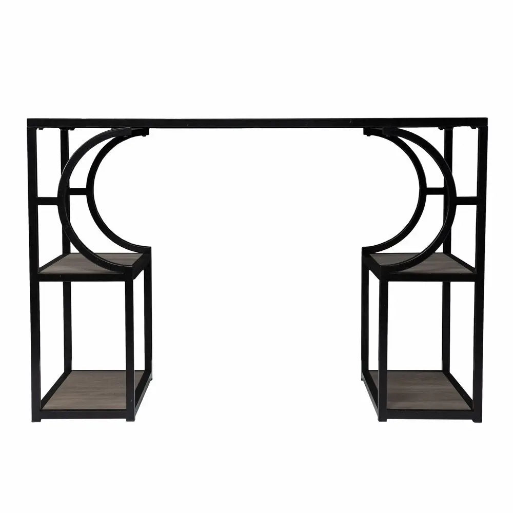 Wood and Iron Writing Desk with Storage - NOBLE HOME INTERIORS