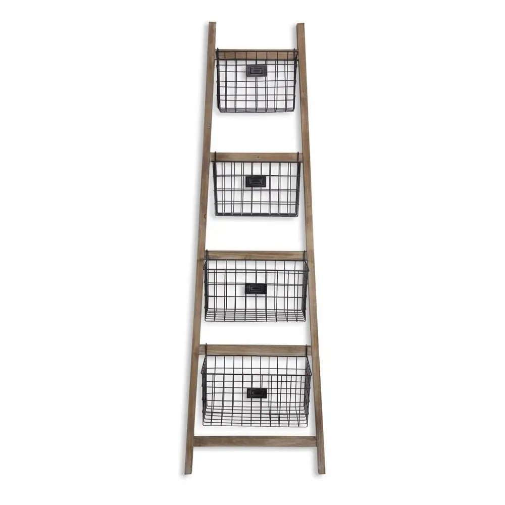 Wooden Ladder Storage Piece with 4 Baskets - NOBLE HOME INTERIORS