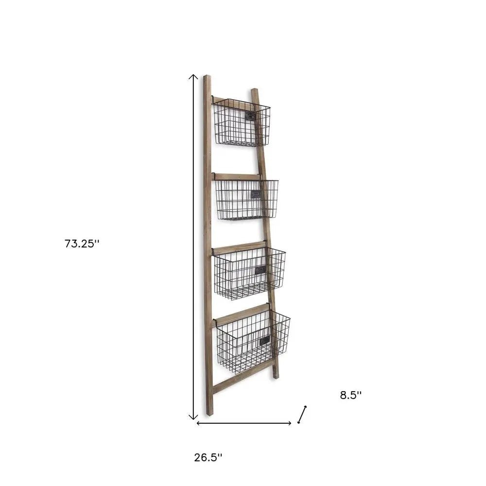 Wooden Ladder Storage Piece with 4 Baskets - NOBLE HOME INTERIORS