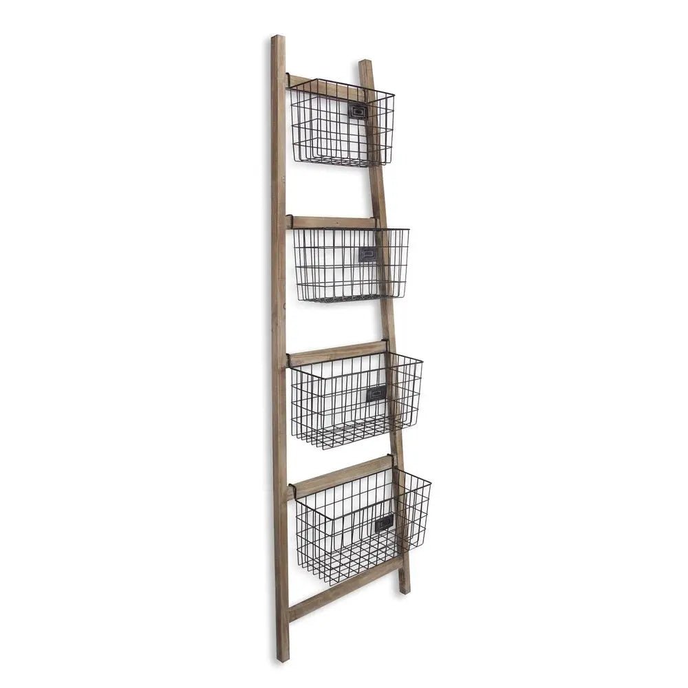 Wooden Ladder Storage Piece with 4 Baskets - NOBLE HOME INTERIORS